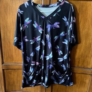 Women's Black Dragonfly scrub top